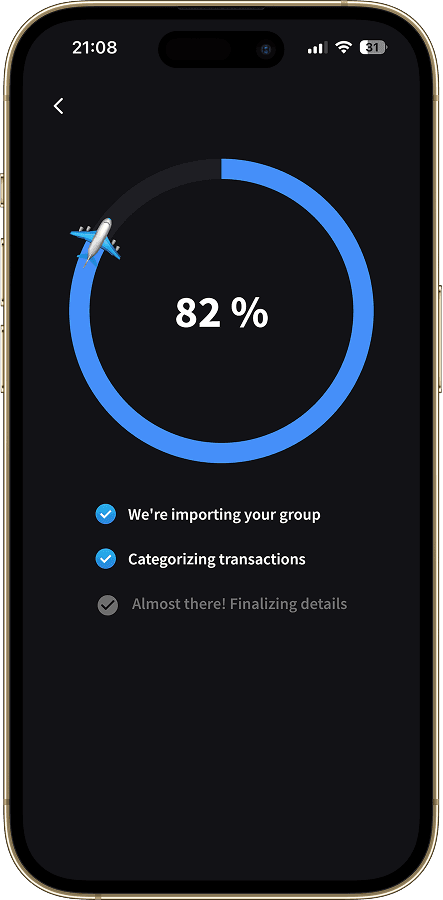 Screen showing Splital importing a Splitwise CSV file