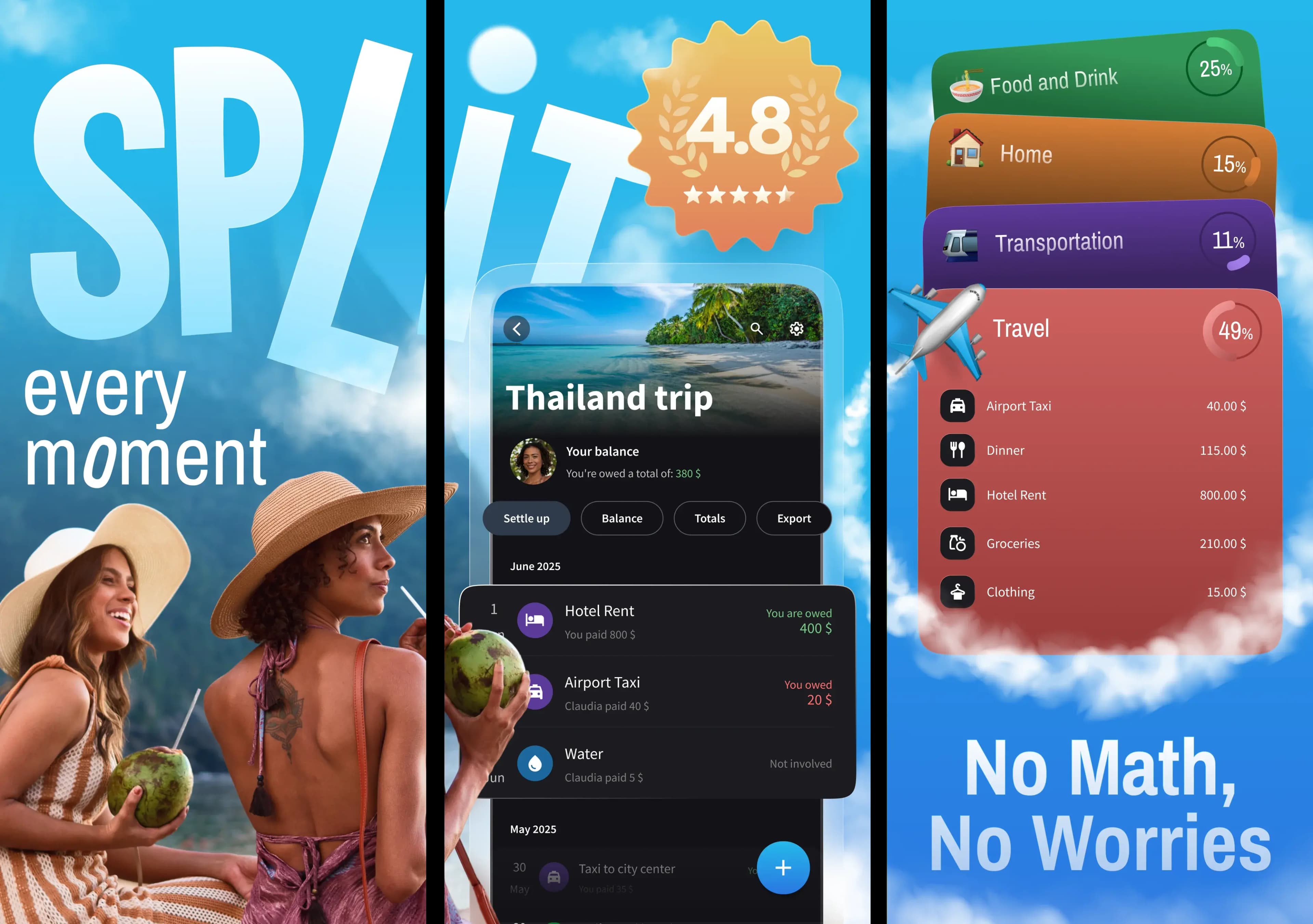 Splital, a free Splitwise alternative, splitting shared expenses between friends on iPhone and Android.