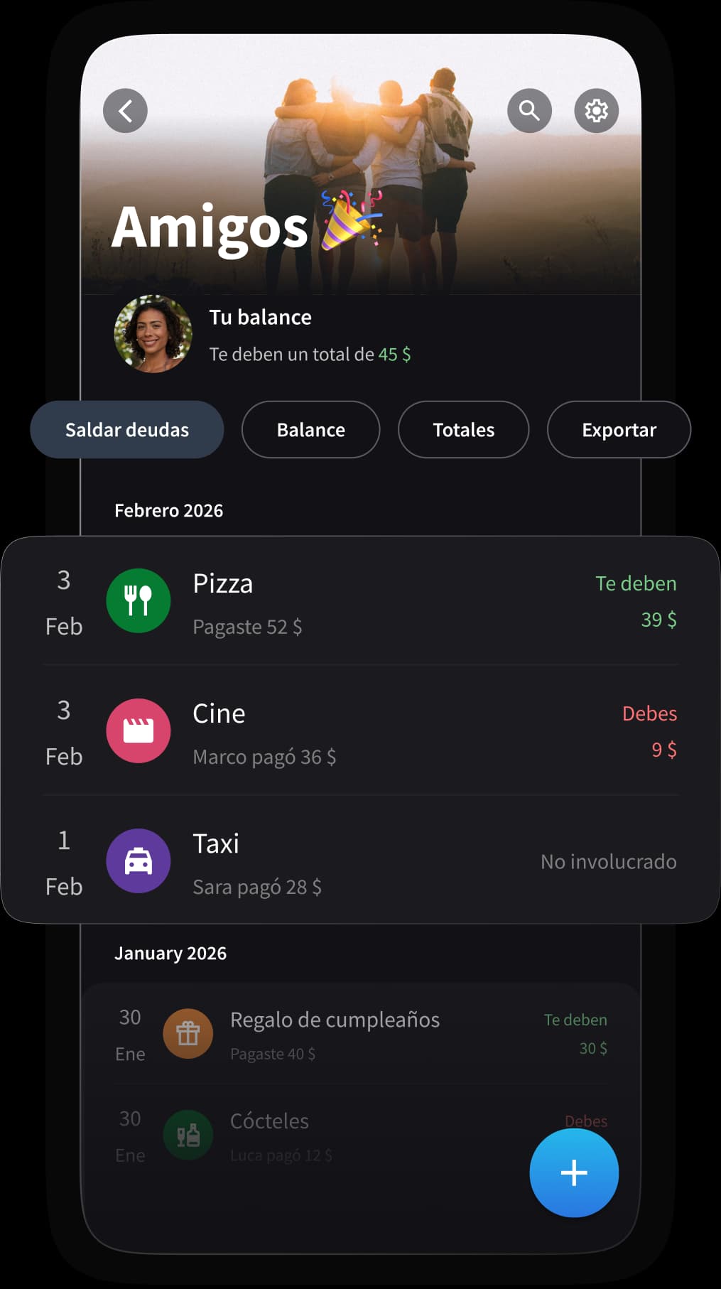 App Splital mostrando los gastos de grupo de un viaje
