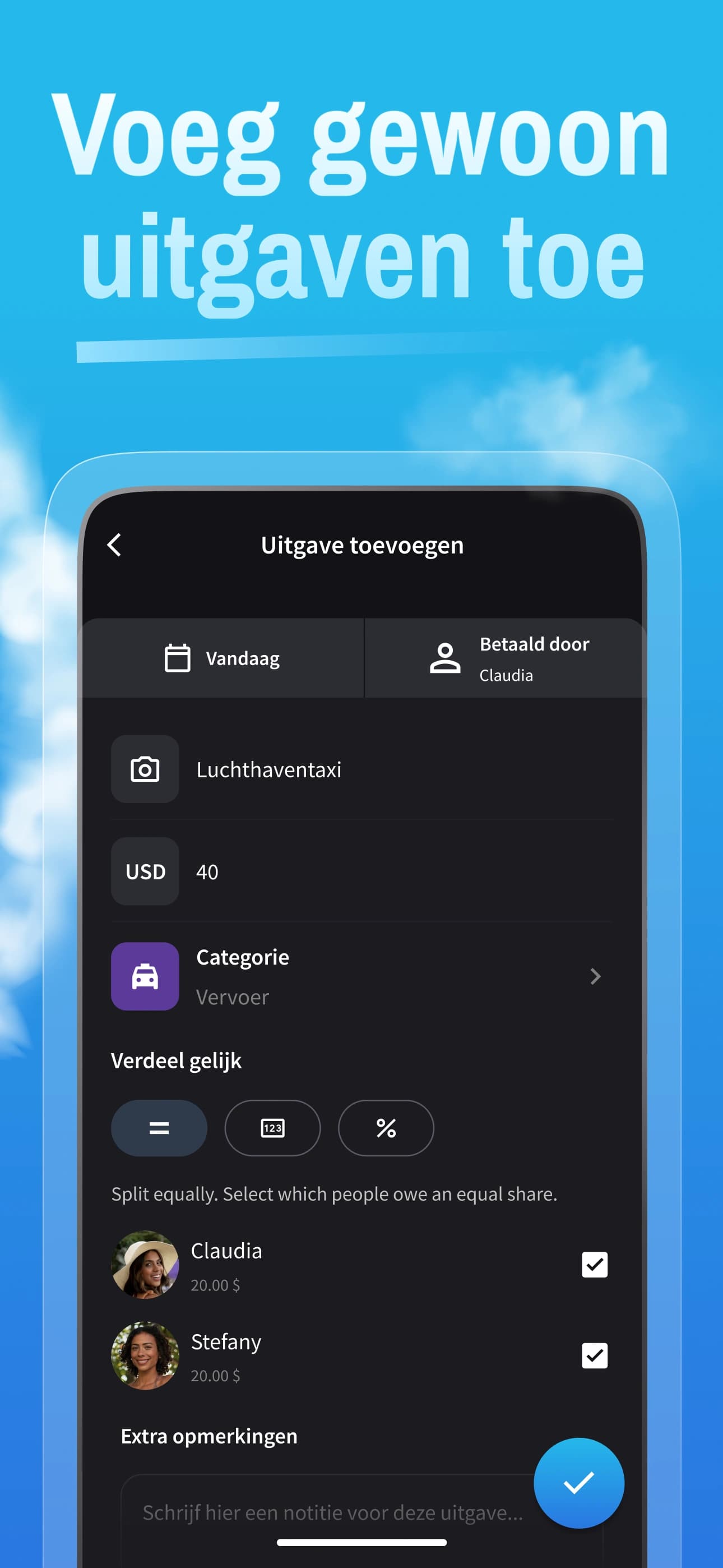 Scherm om uitgaven toe te voegen