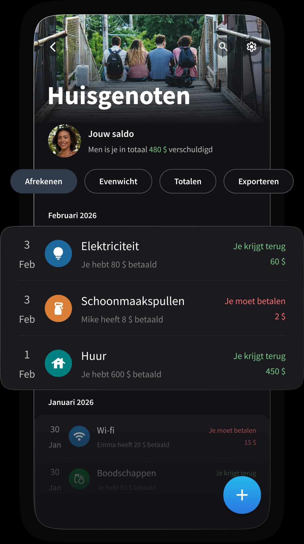 Huisgenoten die samen de huishoudelijke kosten verdelen.