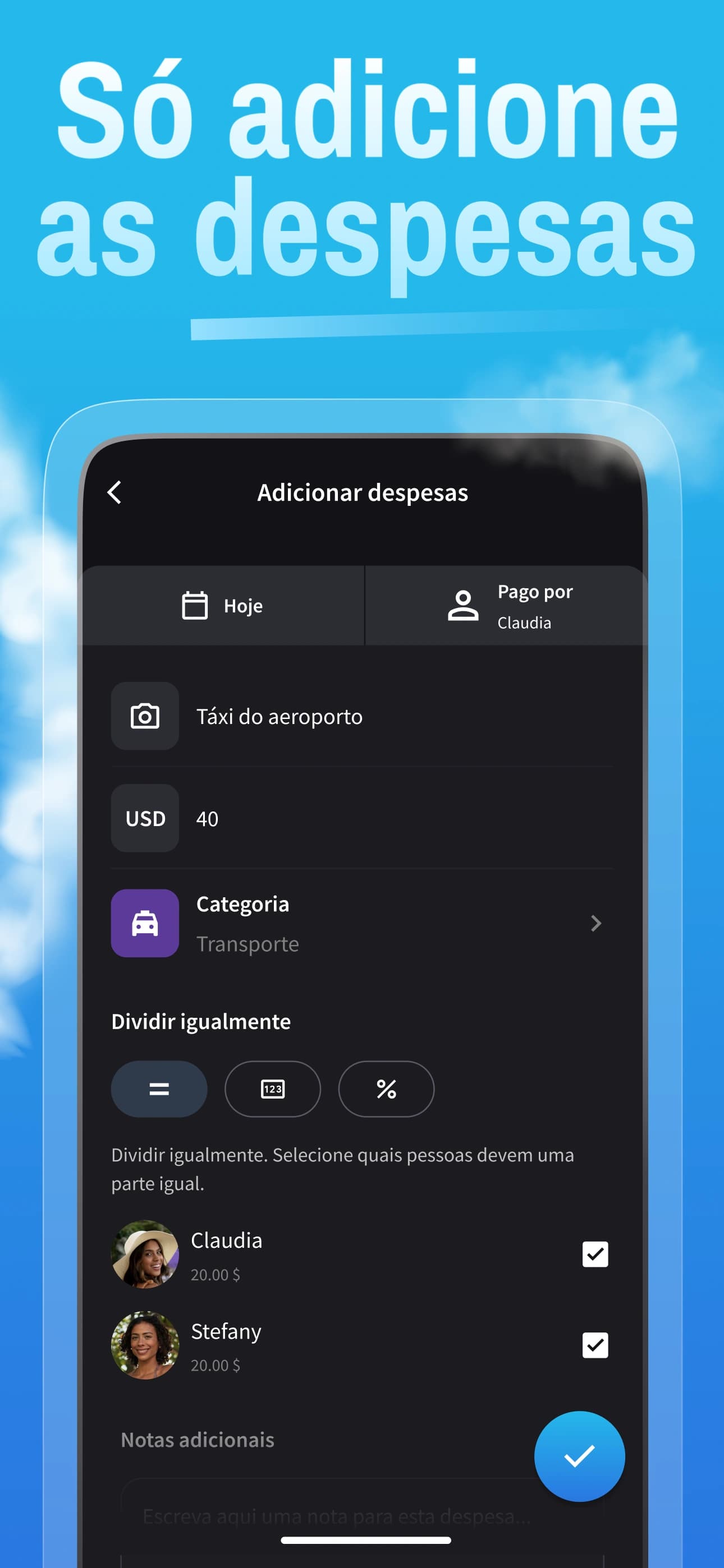 Tela de adicionar despesas