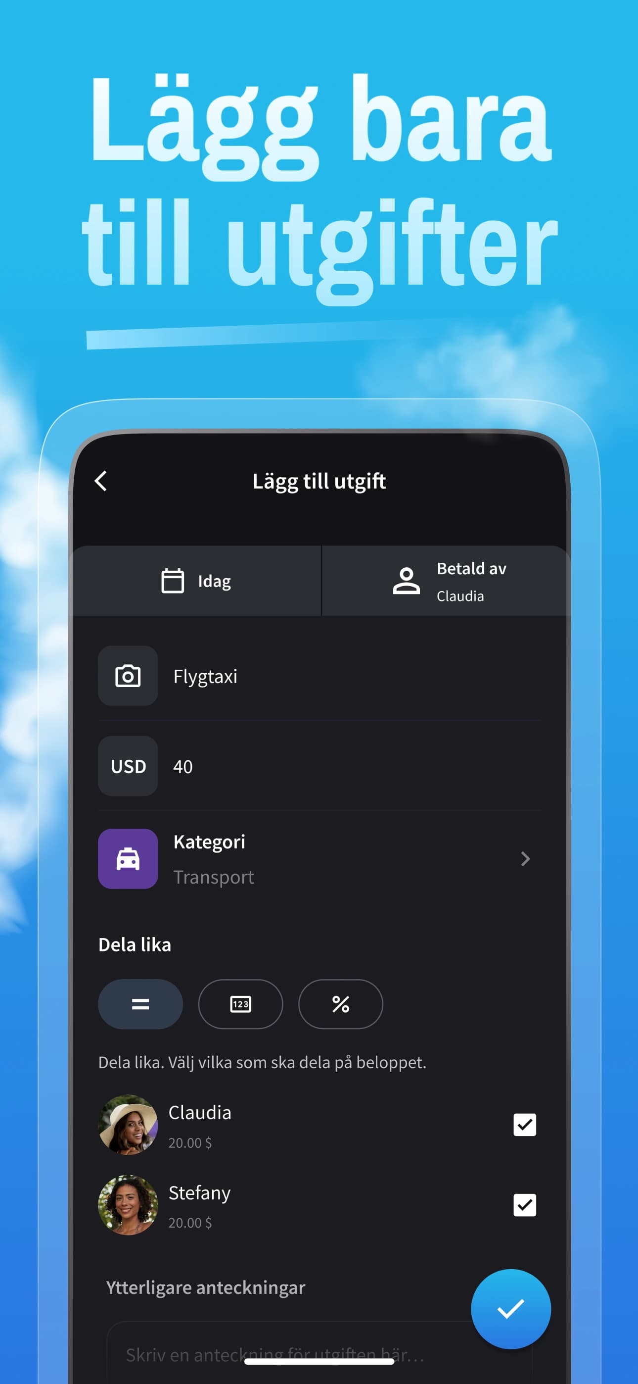 Skärm för att lägga till utgifter