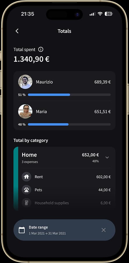 Splital statistics showing detailed category breakdowns