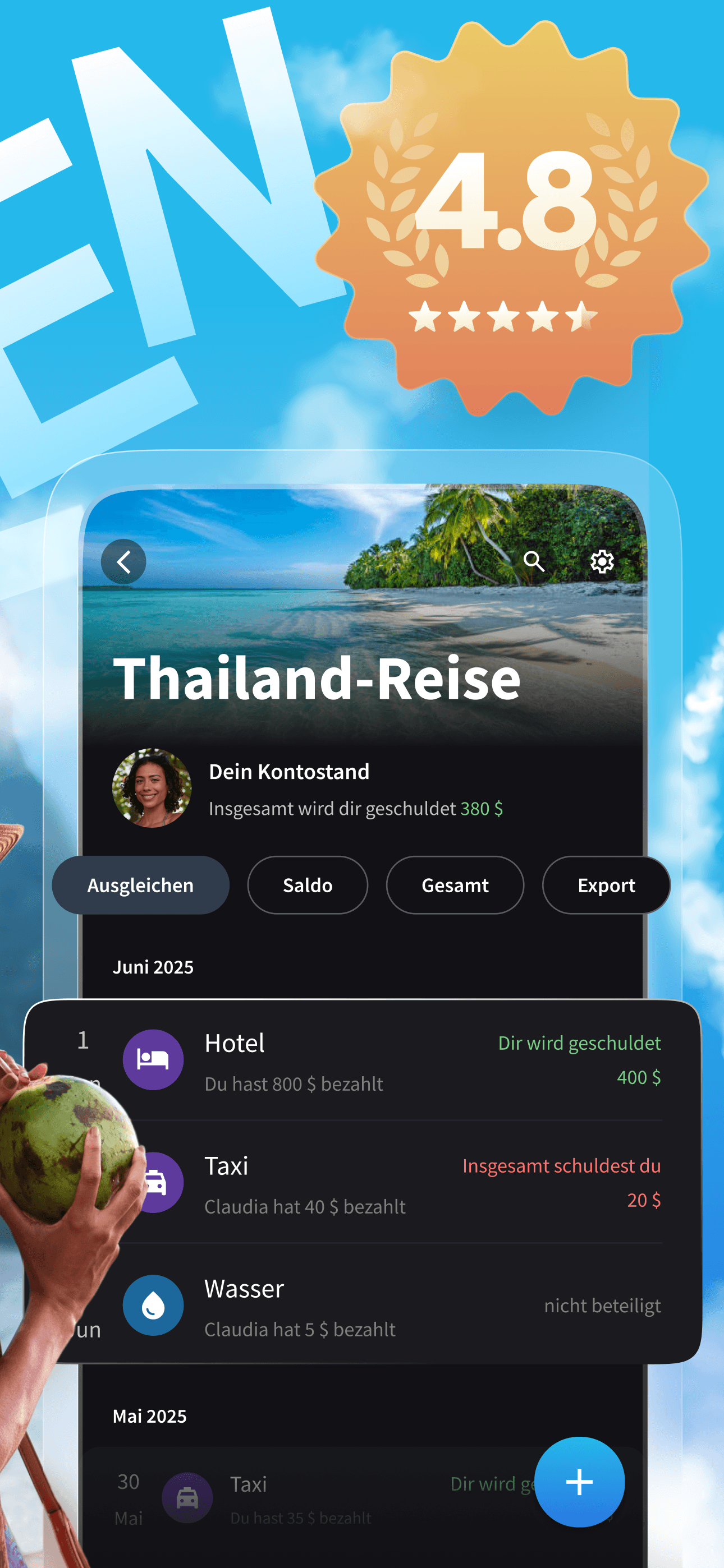 Splital hat eine durchschnittliche Bewertung von 4,8 von 5