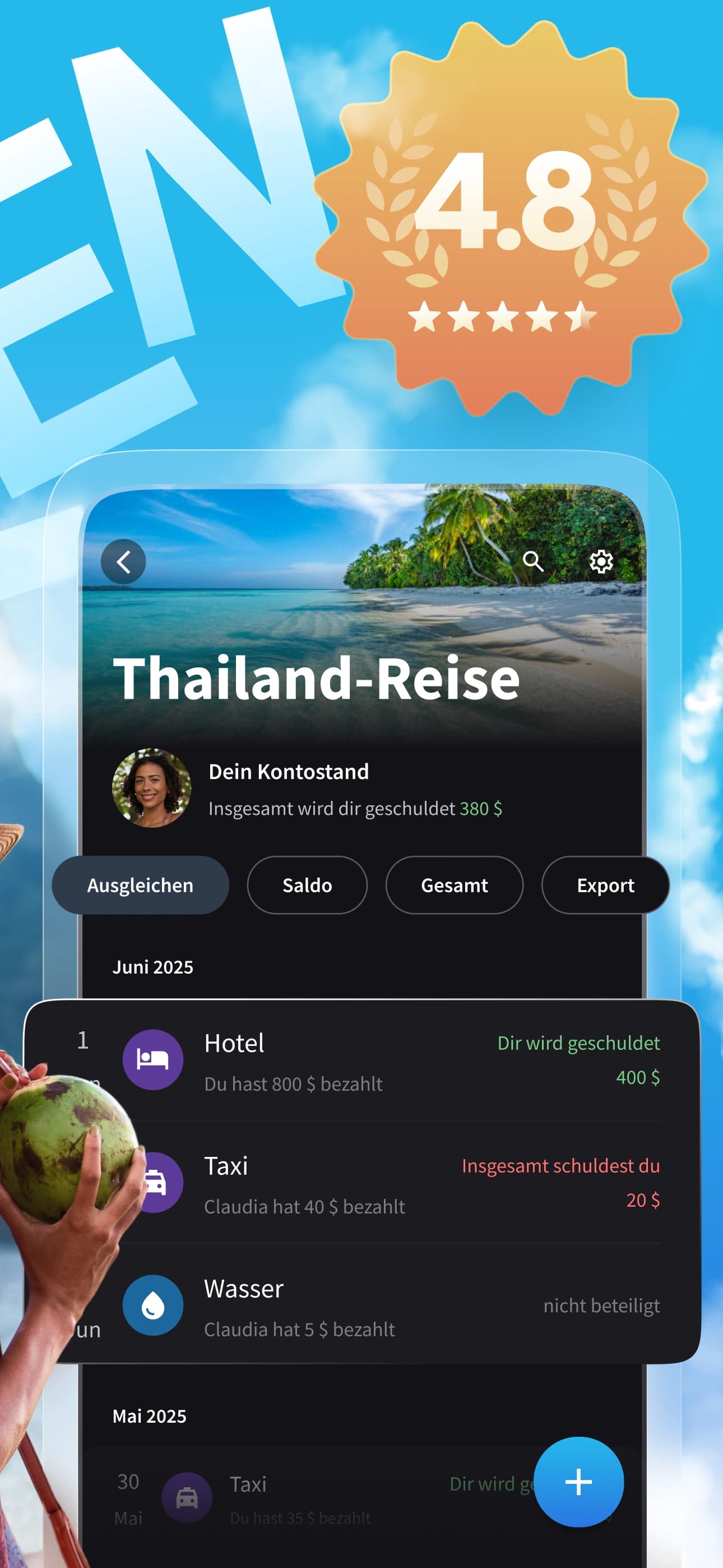 Splital hat eine durchschnittliche Bewertung von 4,8 von 5