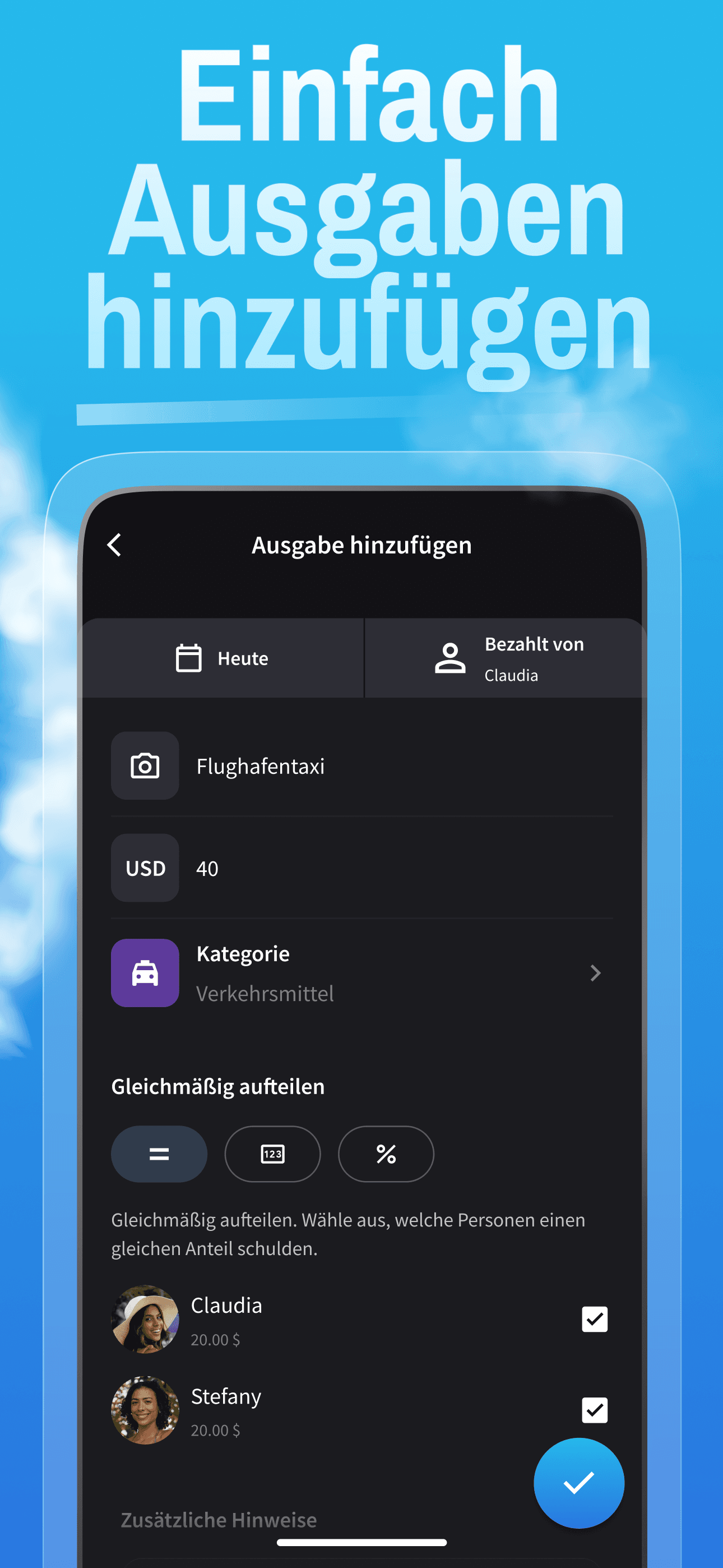 Ausgaben hinzufügen – Bildschirm