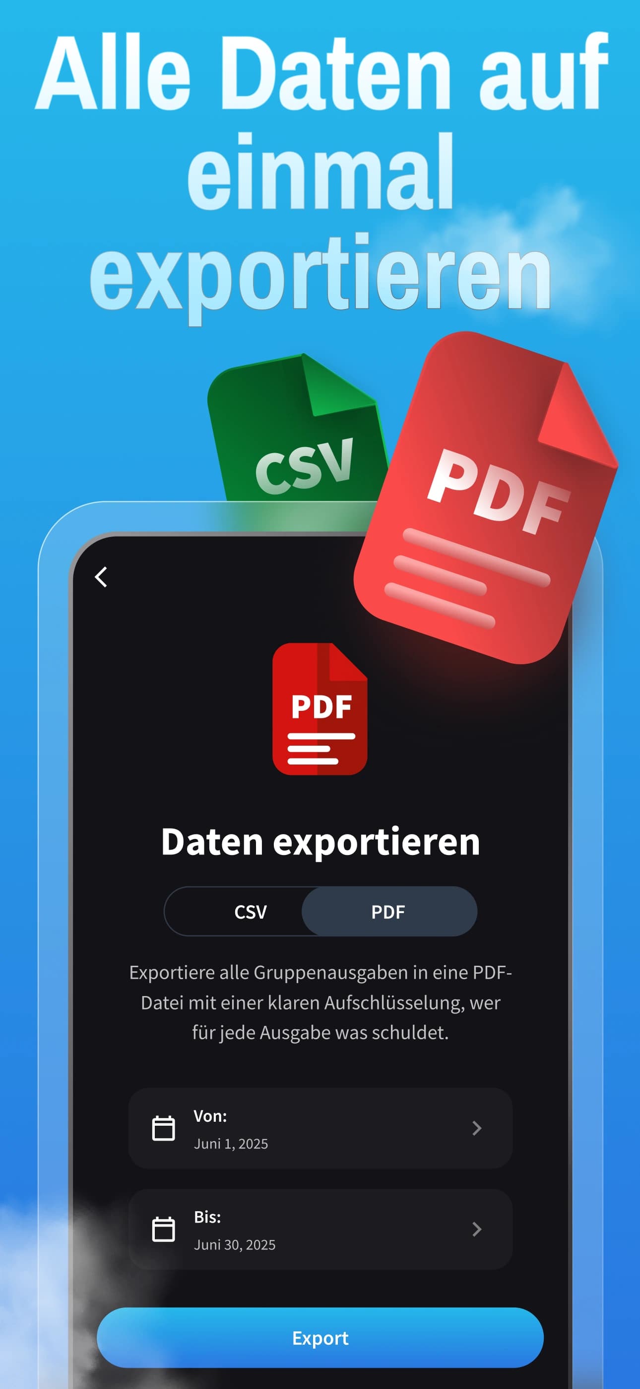 Exportfunktion für PDF/CSV