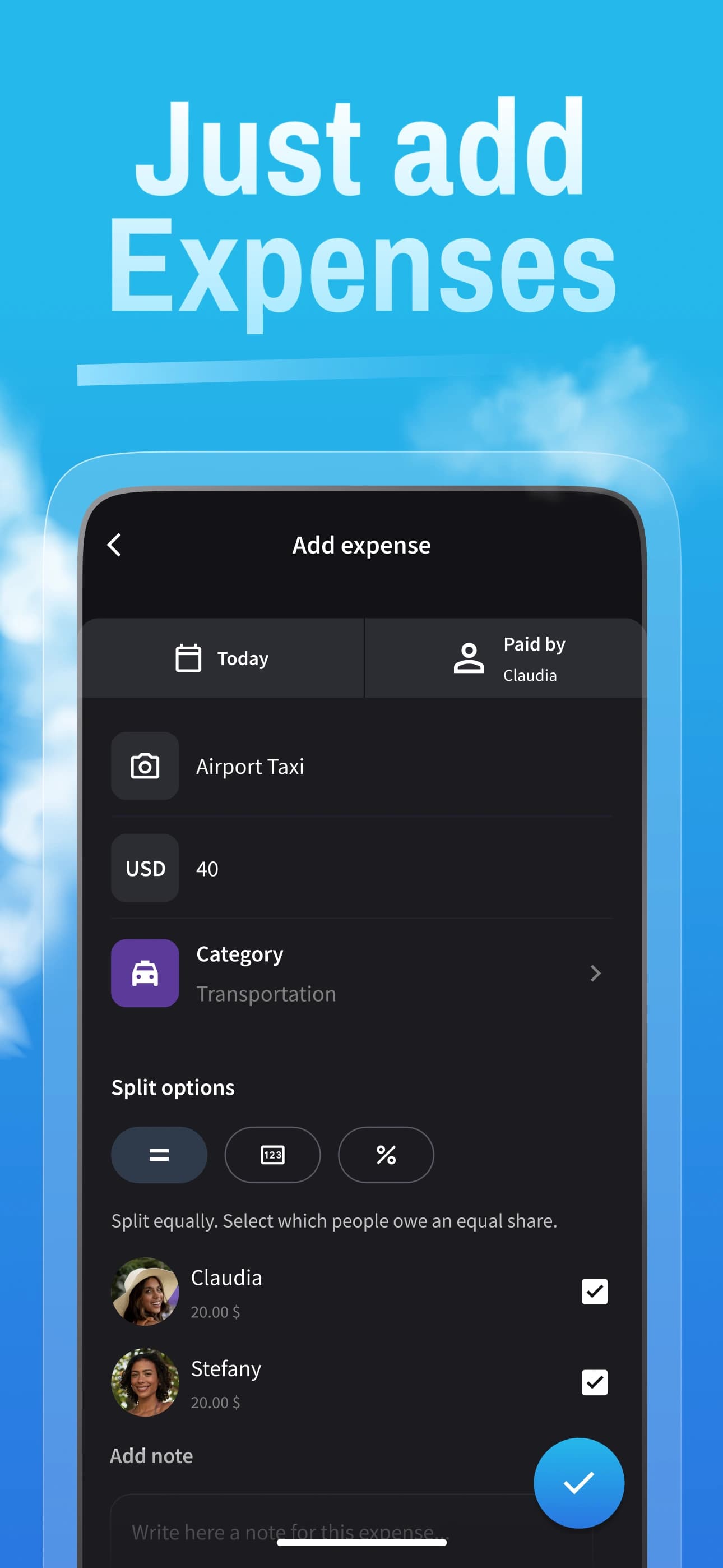 Add expenses screen