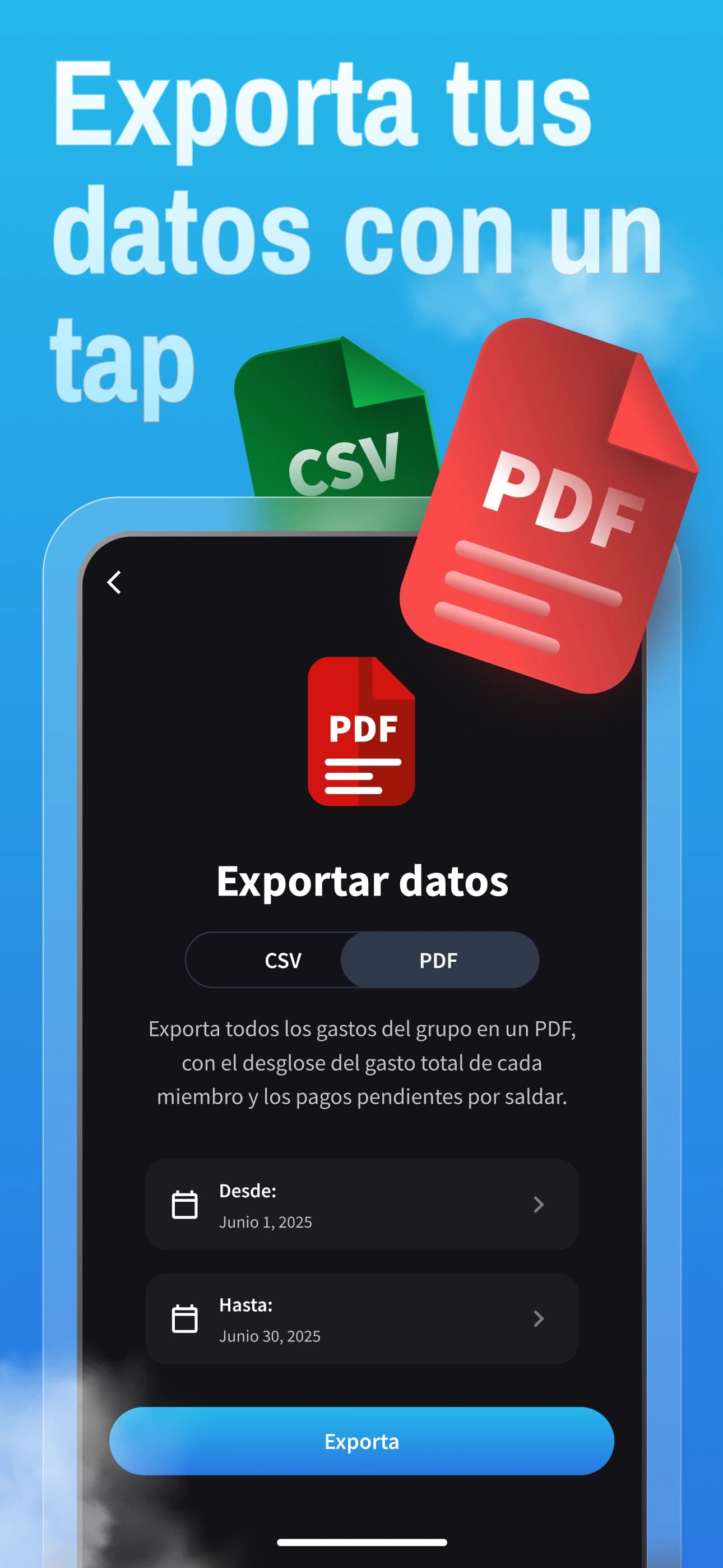 Función para exportar a PDF/CSV