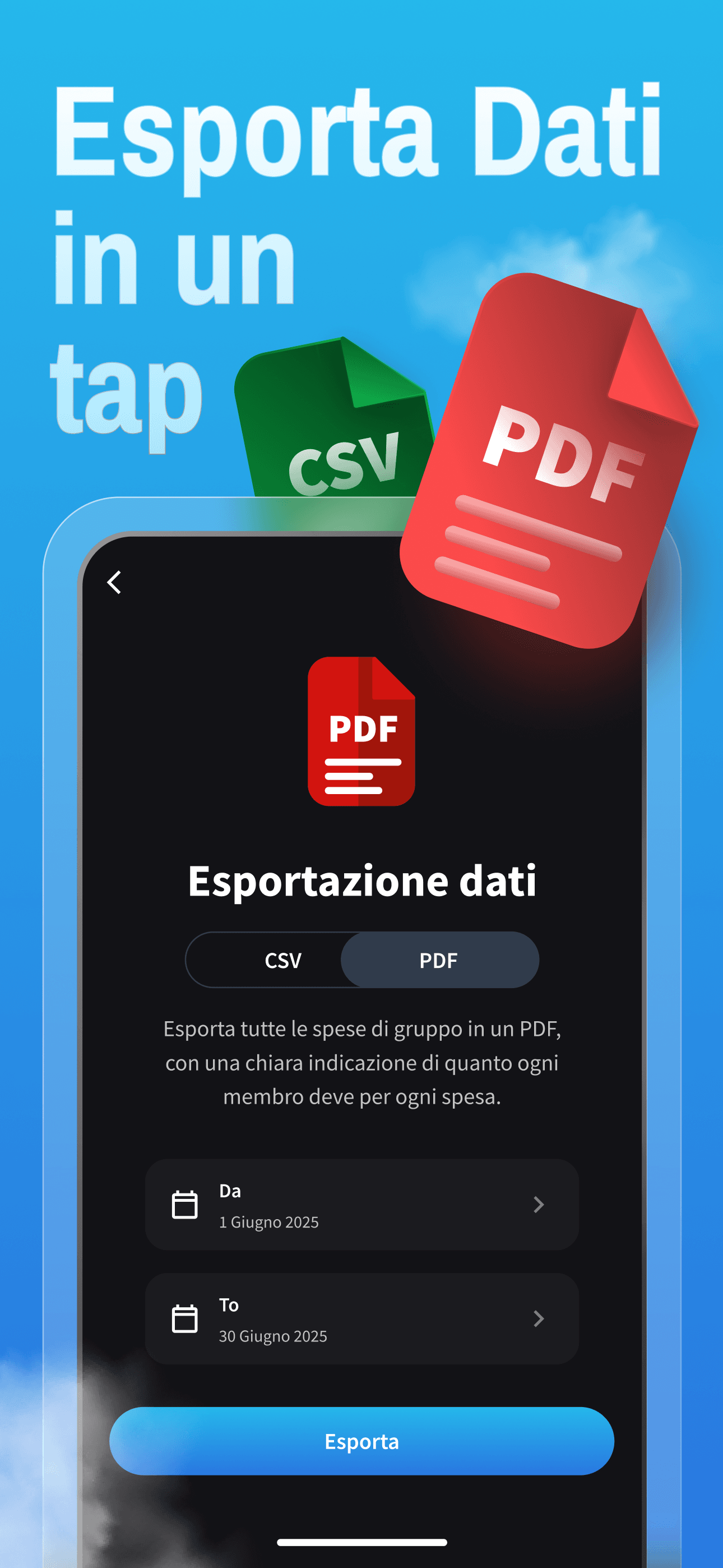 Funzione di esportazione in PDF/CSV