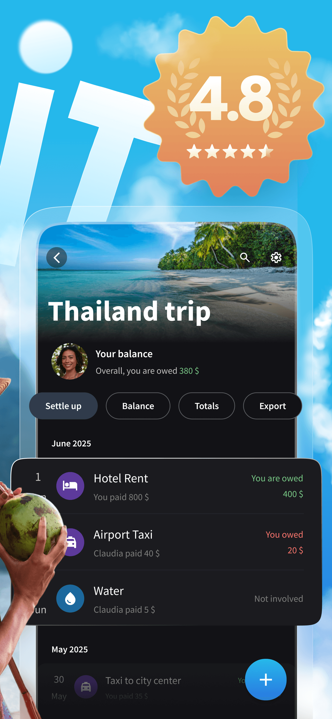 Splital の平均評価は 5 点中 4.8