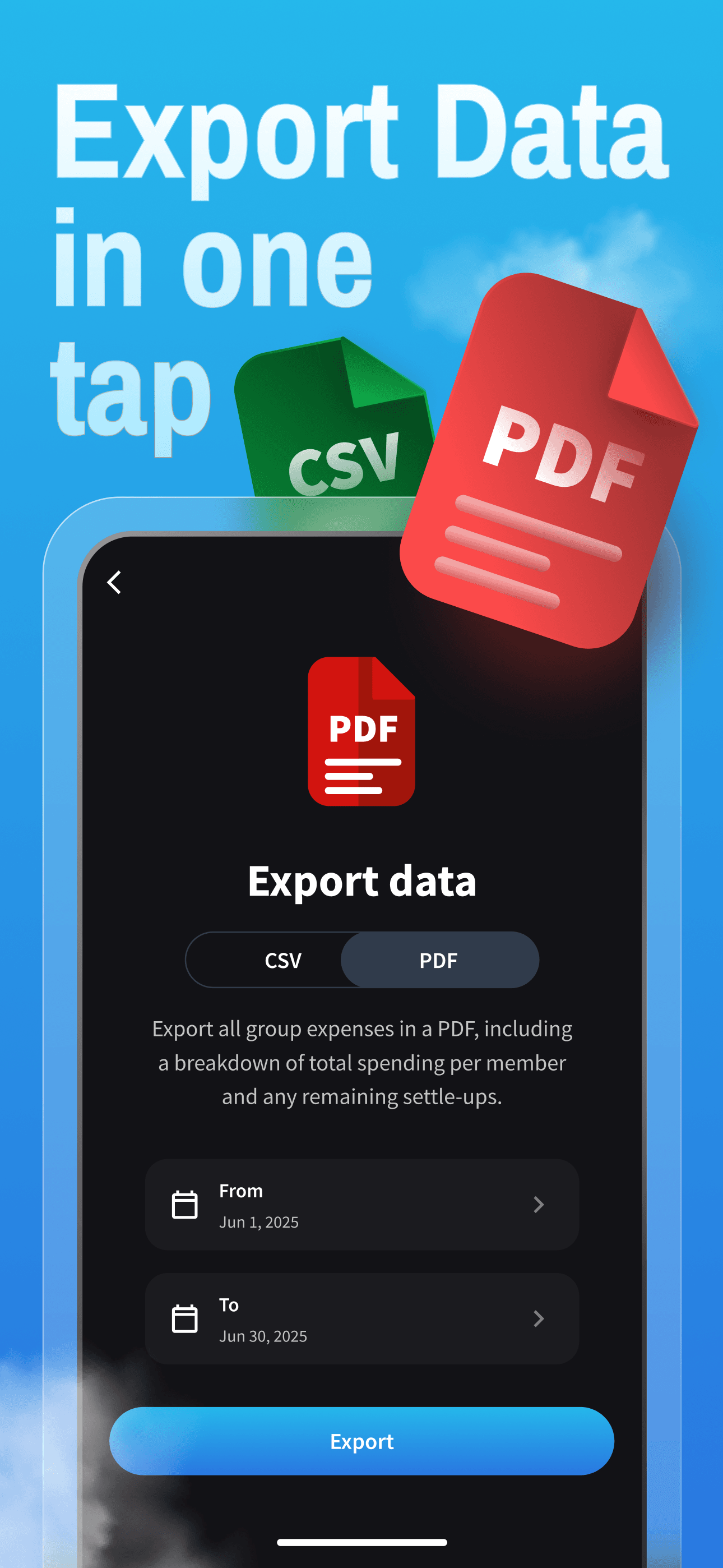 Функция экспорта в PDF/CSV